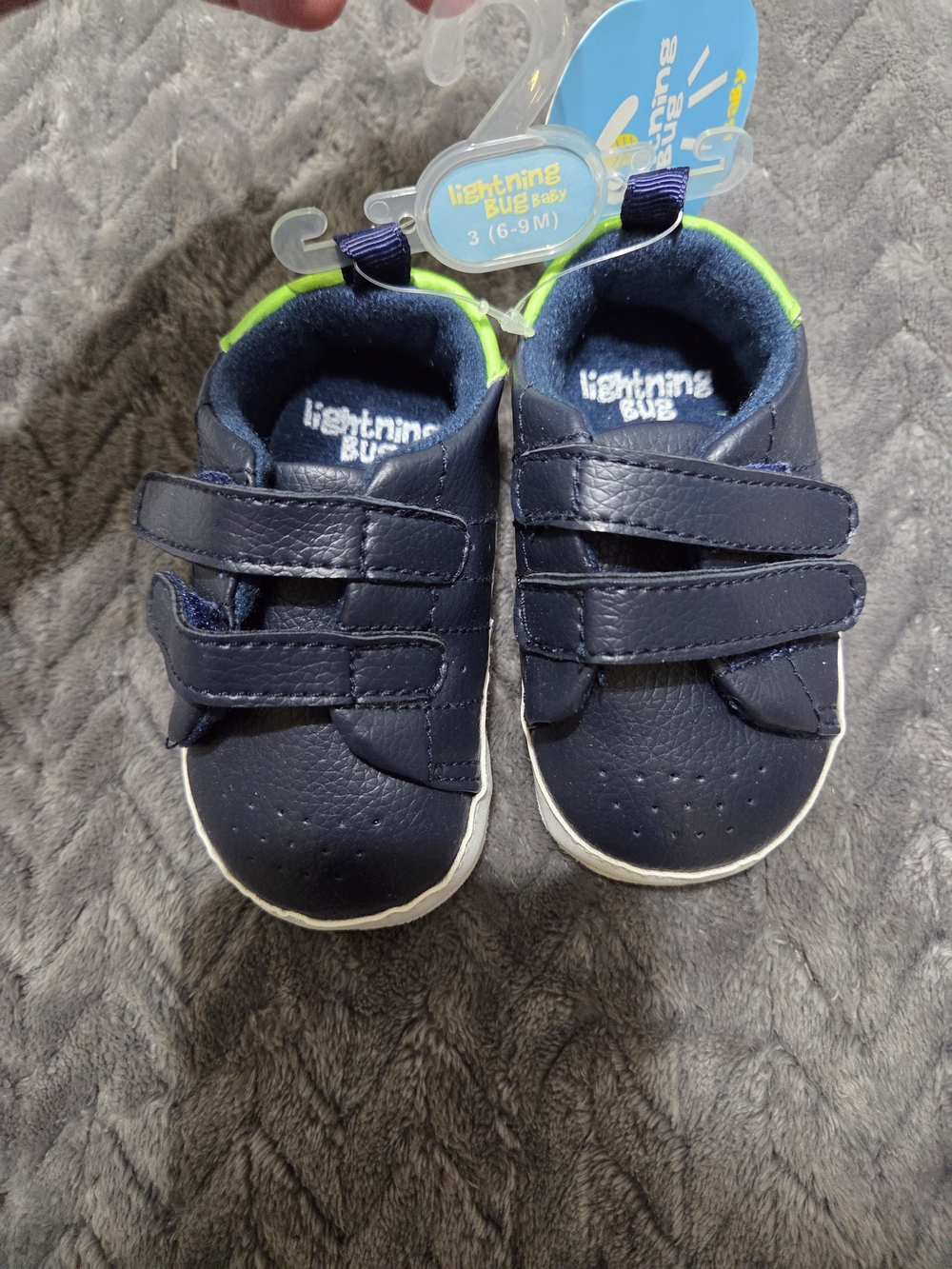 Lightning Bug Navy Baby Walker Shoes with Neon Trim - Velcro Closure